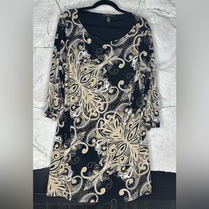 Style & Co | Women’s Stretch Black & Tan Tunic W/Gold Metallic Details, Size XL